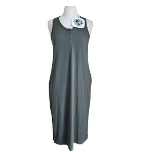 Toad & Co Maxi Tank Dress Women M Ribbed Knit Olive Green Summer Pockets NWT